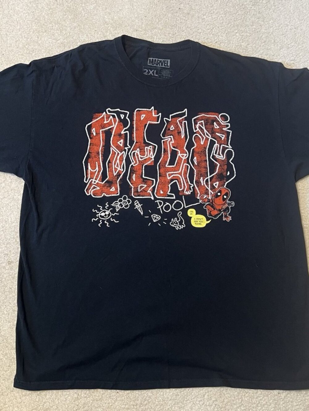 Marvel Deadpool 2XL Shirt Loot Wear Loot Crate Comic Graphic Graffiti Black Red